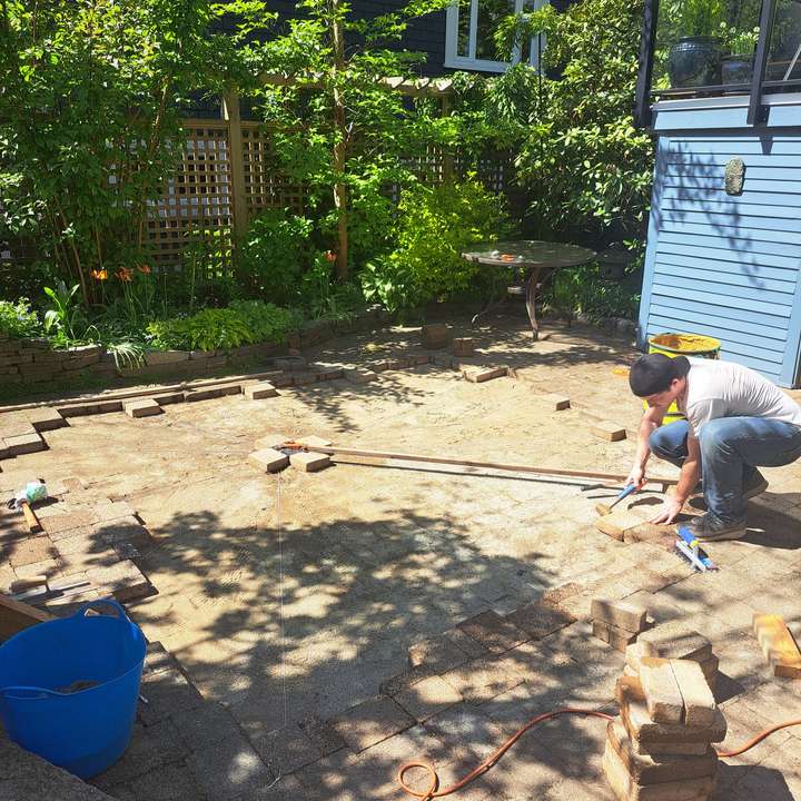 Handyman laying paving stones