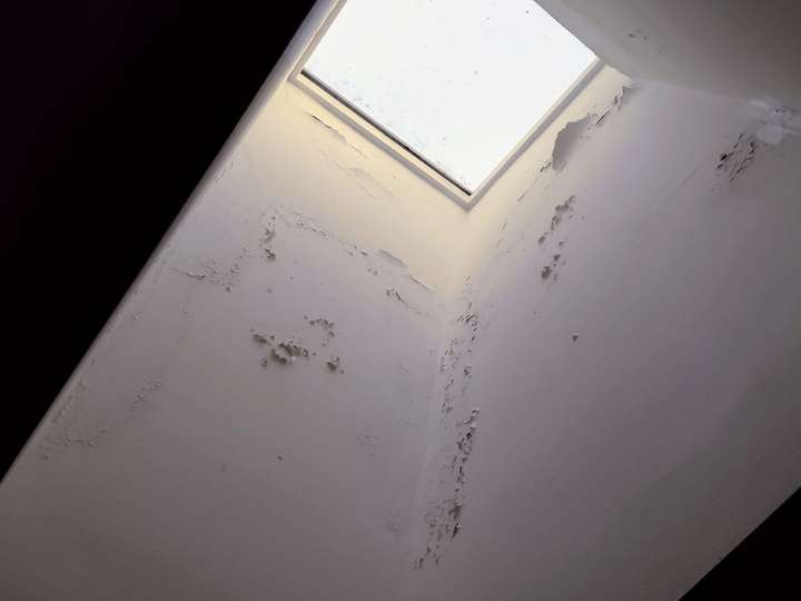 before repairing drywall and repainting skylight